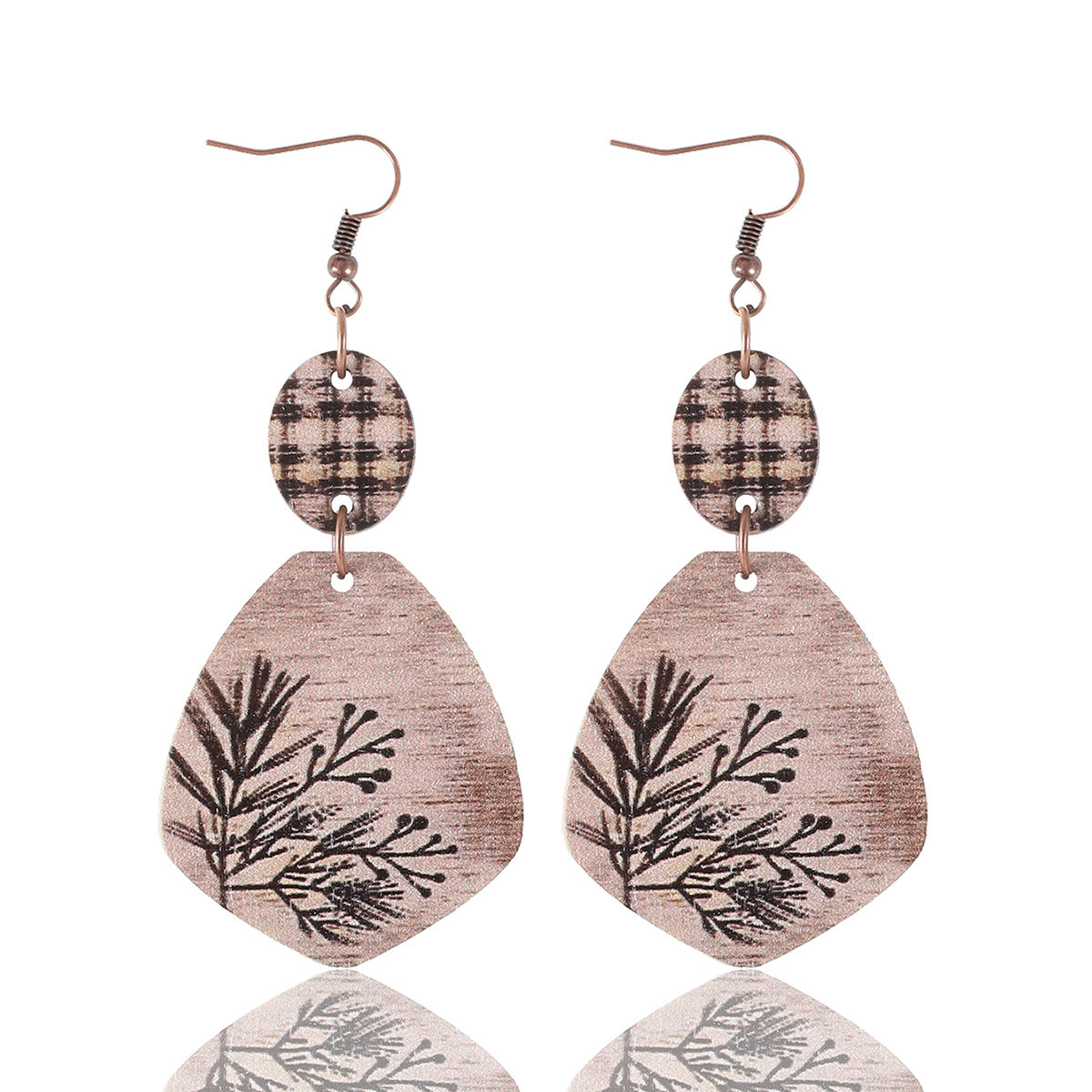 Wholesale Vintage Western Wood Print Leopard Leaf Pattern Earrings